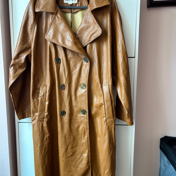 Ava & Viv Women's Plus Size Belted Faux Leather Trench Coat - Picture 14 of 16